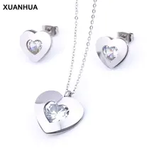 XUANHUA, ювелирные изделия из нержавеющей стали, женские циркониевые Ювелирные наборы в форме сердца, модные ожерелья и серьги, набор, подарки для женщин, ювелирные изделия