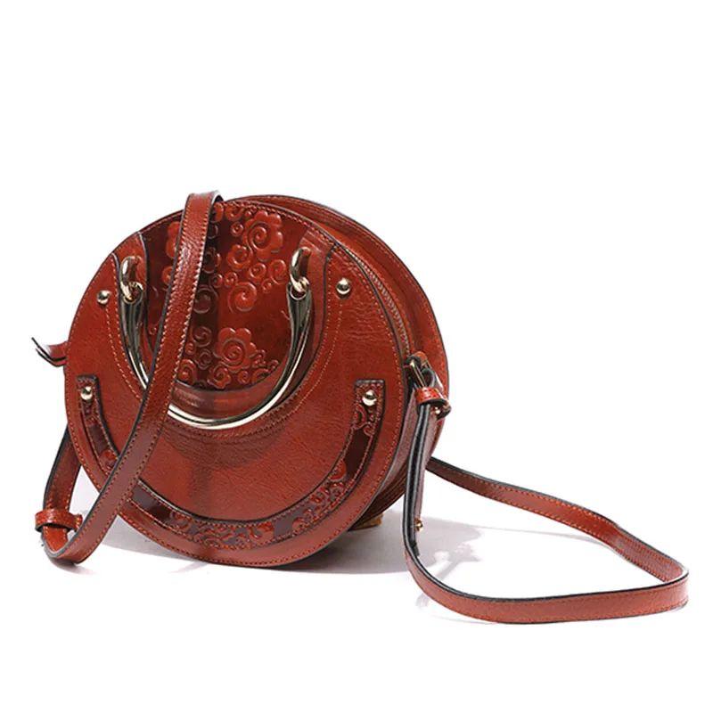 Handtaschen Crossbody a Handtasche Runde Tasche B Weiblichen Echtem Promi Leder Vintage Frauen Damen Schulter Taschen Top c Griff Messenger BwwUPA6Rfq