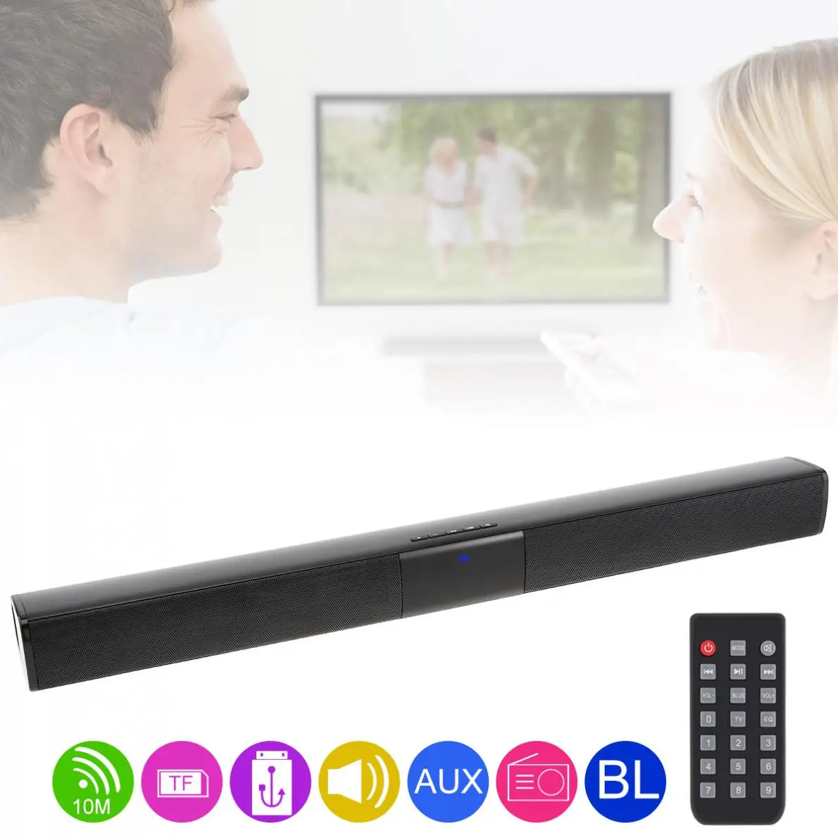 

Home Theater Sensurround Bluetooth Soundbar Speaker with 4 Full Range Horns / 3.5mm AUX / RCA Interface for TV / PC / Smartphone