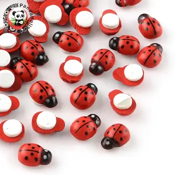 

Dyed Beetle Wood Cabochons with Label Paster on Back, Red, 11x8x4mm