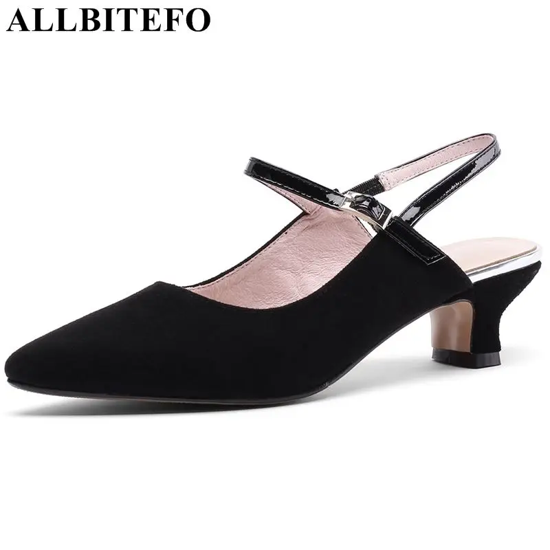 

ALLBITEFO brand genuine leather women sandals middle heel shoes square heel sandals ladies flip flops fashioln shoes woman