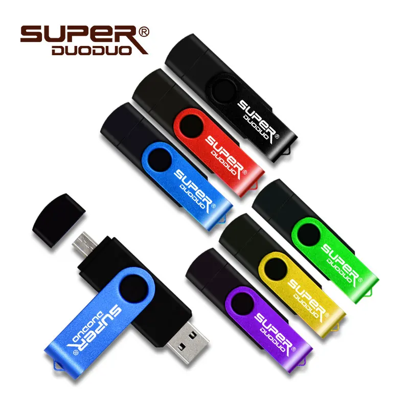 Высокоскоростной многоцветный OTG 2 в 1 USB флеш накопитель 64 ГБ 128 флешка 8 16 Micro