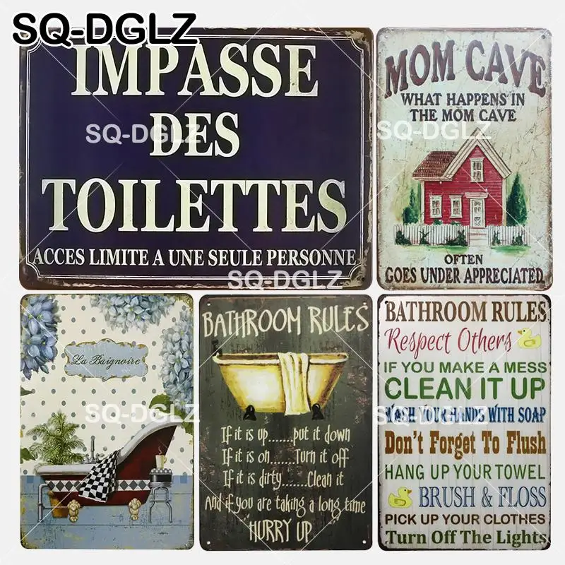 

[SQ-DGLZ] New Bathroom Rules Tin Sign Wall Decor Toilettes Metal Crafts Painting Plaques Bathroom Rules Art Poster