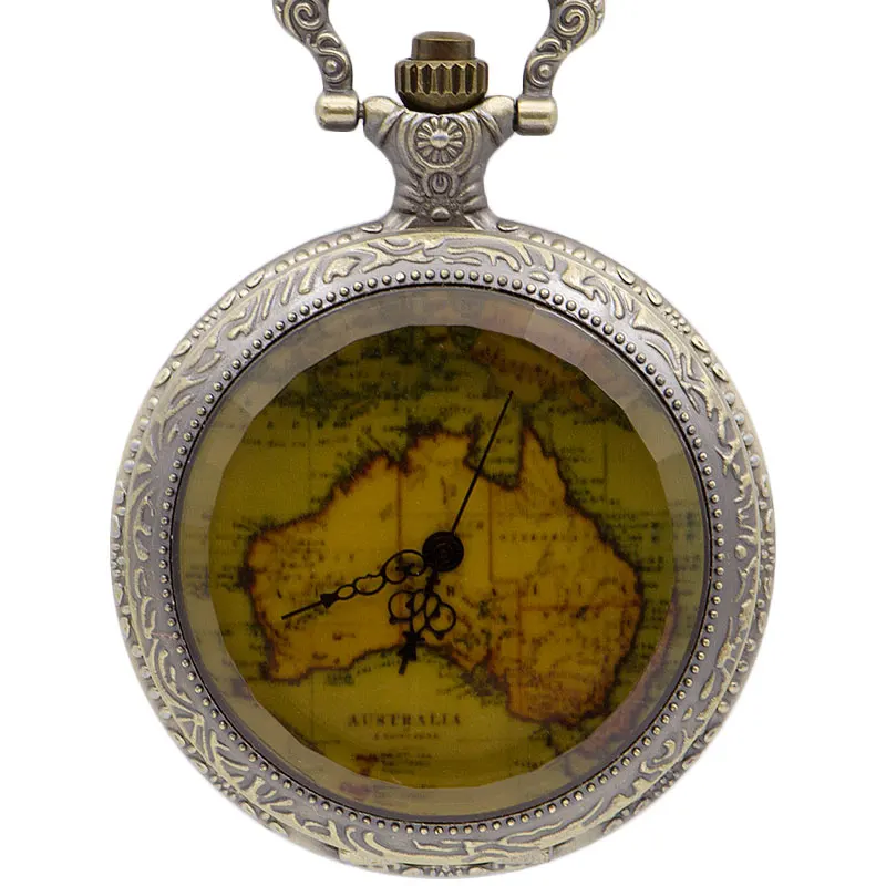 

New Arrivals Vintage American Map Quartz Pocket Watch Chain Pendant Necklace reloj de bolsillo Men Gift CF1059