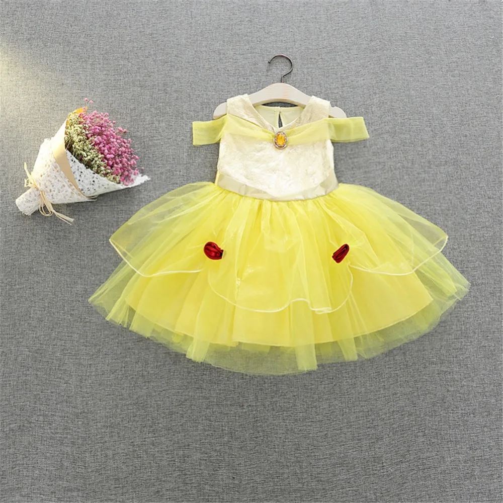

Cute Belle Princess Clothes Girls Christmas for Kids Yellow Tutu Girl Dresses Halloween Costumes for Children 2 3 4 5 6 years