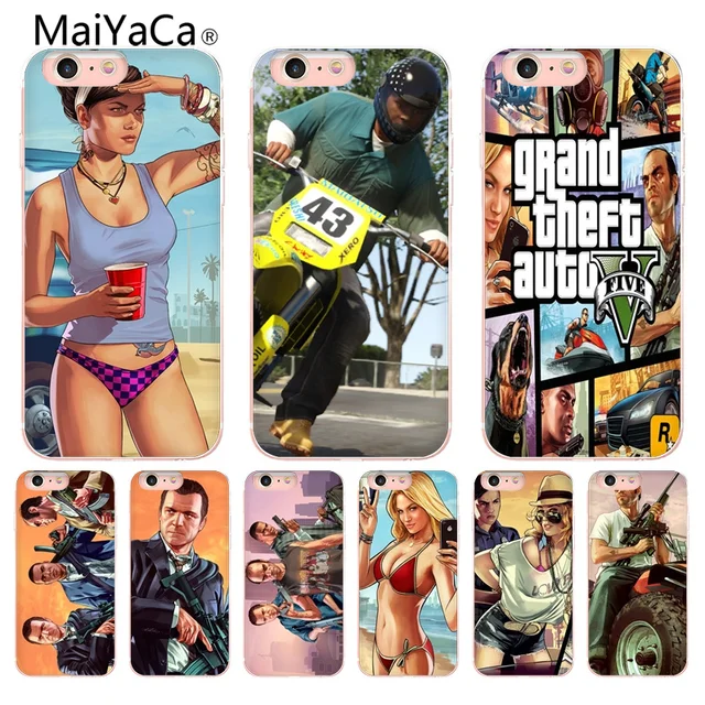 Cheap MaiYaCa GTA 5 Coque Transparent Shell Phone Case for Apple iPhone 8 7 6 6S Plus X 5 5S SE 5C Mobile Cases