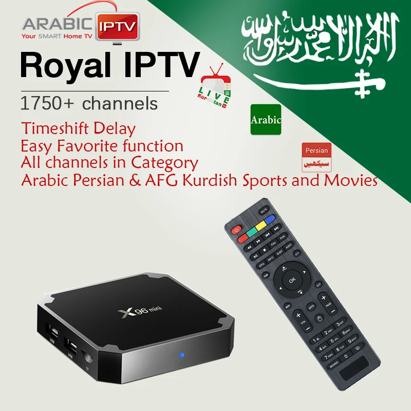 

Android TV Box X96Mini+Arabic Persian Kurdish IPTV Subscription Royal IPTV 1750Live 8G/16G Amlogic S905W 4K*2K UHD WiFi Keyboard