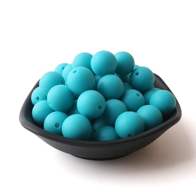 60pcs 12mm Baby Teether Silicone Beads Diy Pacifier Chain Bracelet Bpa Free Chewable Round Silicone Bead Accessories For Newborn Turquoise