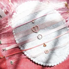 2019 New Fashion Trendy Jewelry Choker Necklace Gift For Women Girl Heart Pink Lace Flower Velvet Wide Chokers Necklace lace wide adjustable choker necklace