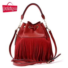 BVLRIGA Mujeres de Cuero Bolsos Mujeres de Los Bolsos del Cubo de La Borla de Lujo de Calidad del Diseñador de Hombro Crossbody Bolsas de Mensajero