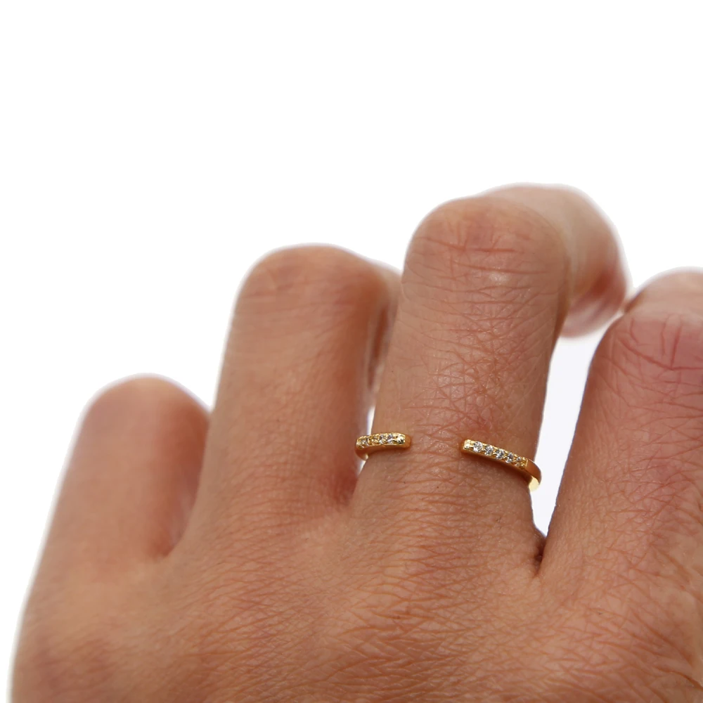 high quality open sized women rings,Fashion micro stone prong setting classic dainty gold color open adjust stone ring ladies