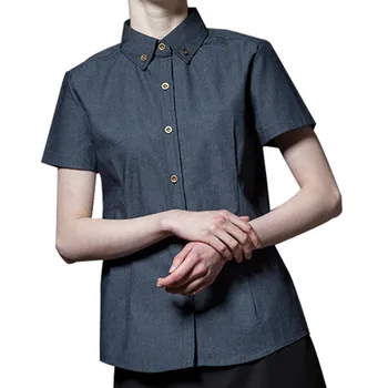 

Poly Cotton Blue Short Sleeve Shirt Hotel Restaurant Chef Kitchen Uniform Barista Bistro Diner Baker Bar Catering Work Wear D40