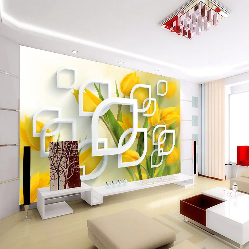 mural papel de parede 3DModern 3D stereoscopic tulip background wallpaper customize a large living room sofa TV  papel de parede