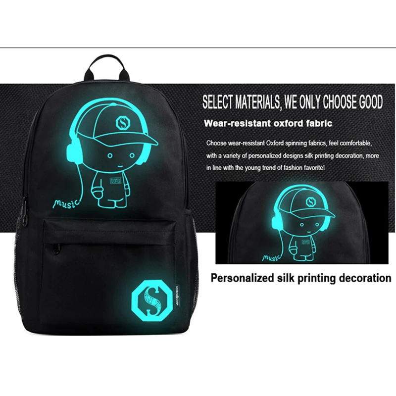 Противоугонный ночник, школьные сумки, зарядка через usb, мужские светящиеся рюкзаки, Mochila, модный мультяшный школьный рюкзак для студентов
