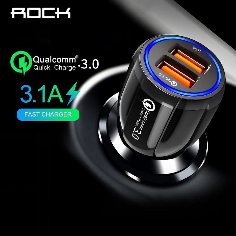 روك QC 3.0 شاحن سيارة سريعة تهمة الهاتف المحمول شاحن المزدوج USB لهواوي Xiaomi سامسونج 2 ميناء USB سريع شاحن سيارة