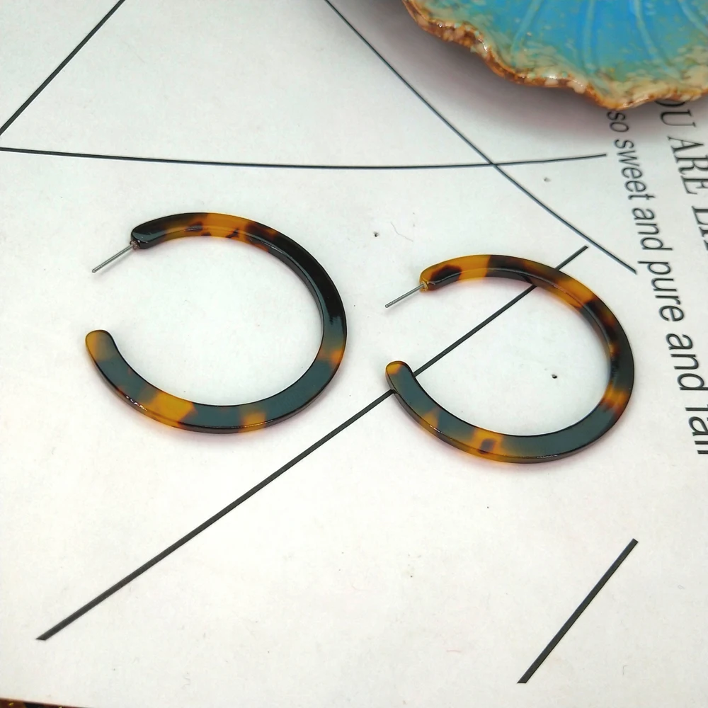 Qusfy 2018 Fashion Geometric Leopard Grain Tortoise Shell Big Acrylic Earrings C-shape 5cm Acetate Drop Earring ec | Украшения и