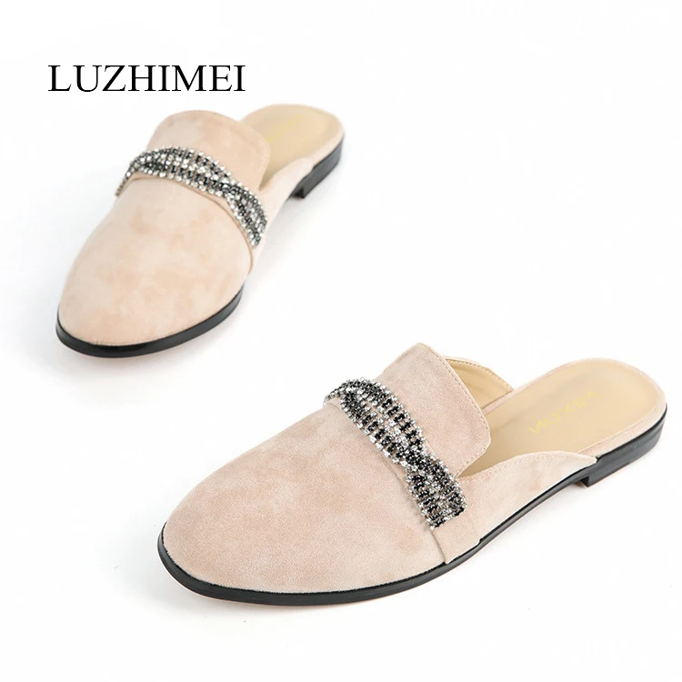 

LUZHIMEI Flat Bottom Slippers Diamond Buckles Ladies Casual Shoes Fashionable Women Single Shoes