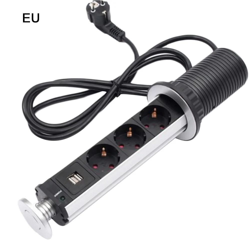 3 питания USB EU/UK вилка офисная Скрытая настольная Вертикальная Розетка всплывающая электрическая розетка мощность 1 светодиод+ 2 Зарядка USB алюминий