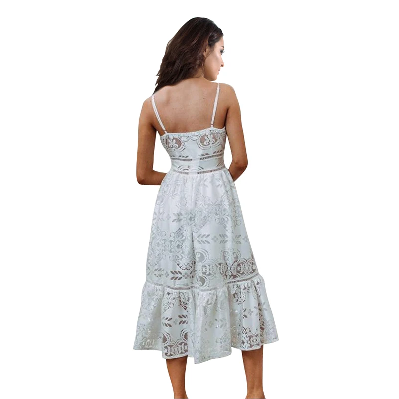 BONGOR LUSS Sexy Deep V-Neck Lace Hollow Out Backless Sleeveless Dress Women Summer Solid Color Dress Boho Beach Dress (6)