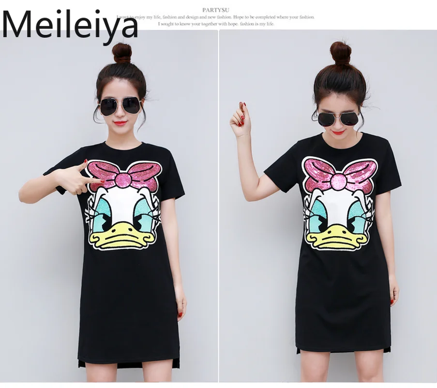 

Women Mickey, Donald Duck Variety Cartoon Character Dress 2019 Summer New Dress
