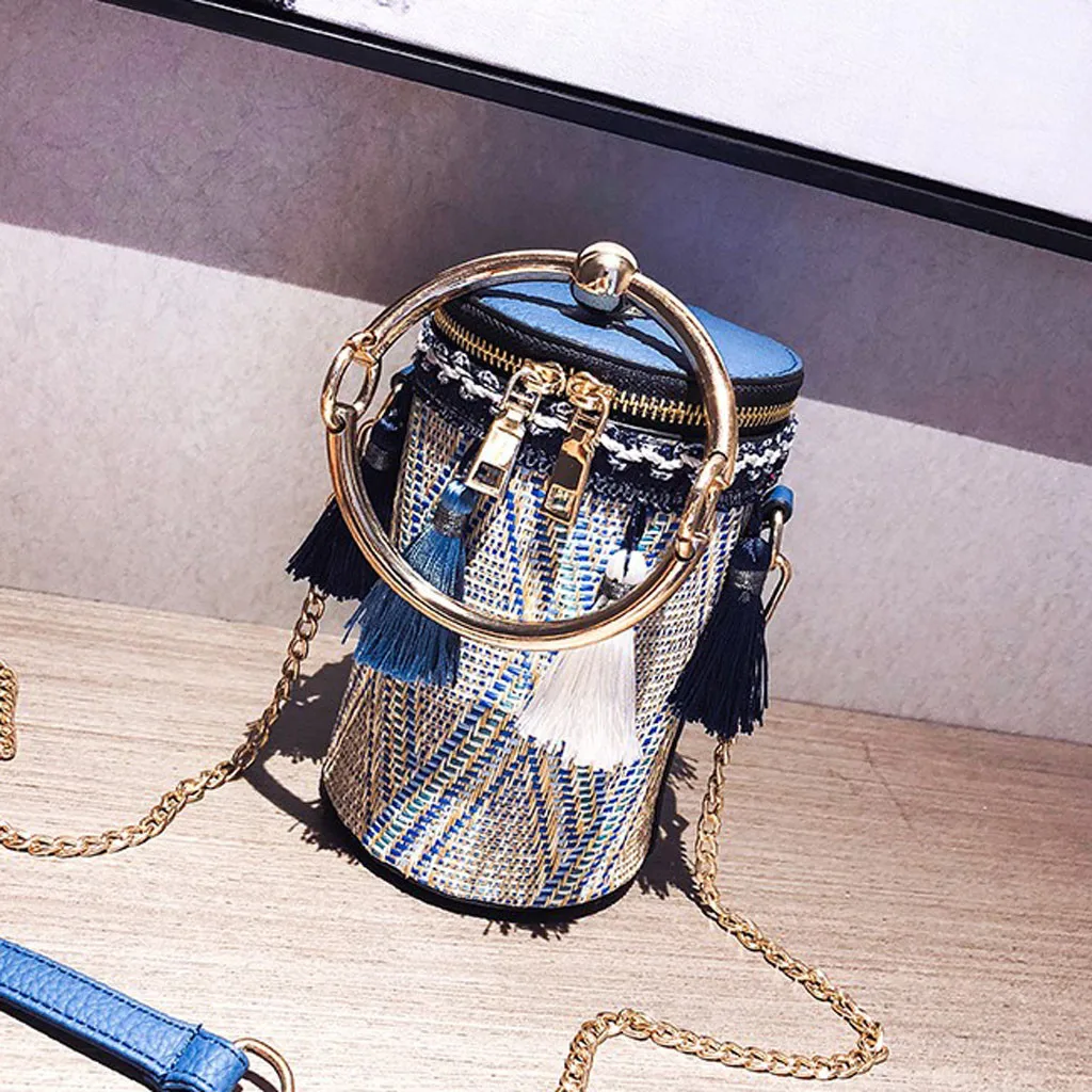 

Xiniu Fashion Women Retro Weave Feather Tassel Bucket Bag Crossbody Bag Shoulder Bag Famous Brand Borsa a tracolla da donna*