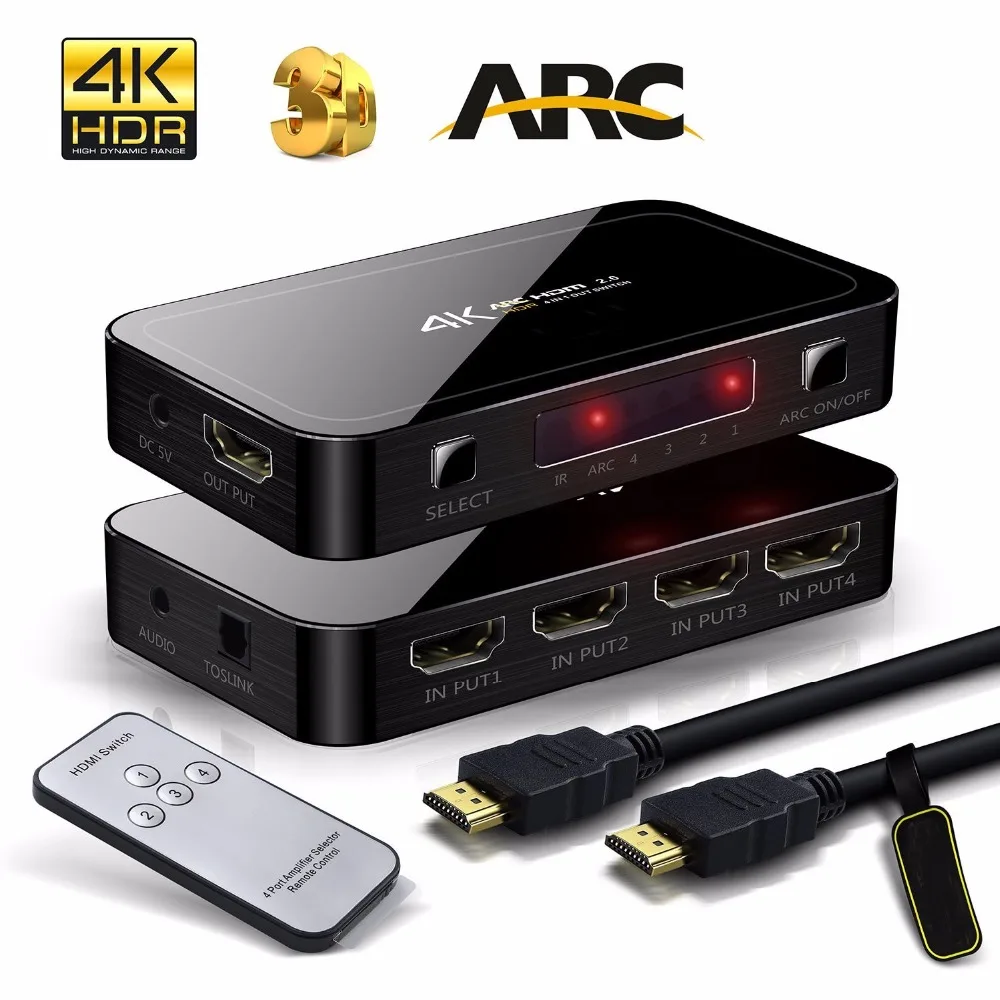 Billige Mini UHD 4 karat 4 Eingang 1 Ausgang HDMI 2,0 Schalter 4x1 HDMI Switcher Audio Extractor Mit ARC IR Control Für PS3 PS4 Apple TV HDTV