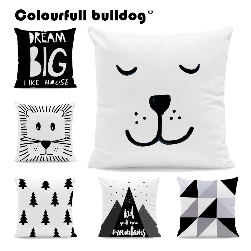 

Children's Simple Hand Painted Cartoon Animals Pillow Cushion Case Nordic Style Forest Bear Pillow Cover Bookcase Mountain Lion