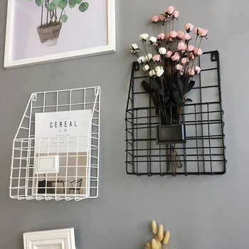 

Nordic Home Modern Simple Iron Wire Magazine Newspaper Basket Kitchen Non-punch Rack Wall Mounted Post Storage Rack Organizer
