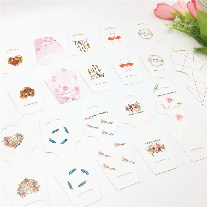 

20Pcs/lot 12x4.5cm Colorful Printed Necklace Jewelry Packing Card Marble/Flamingo/Flower Pattern Hand Chain/Pendant display Card