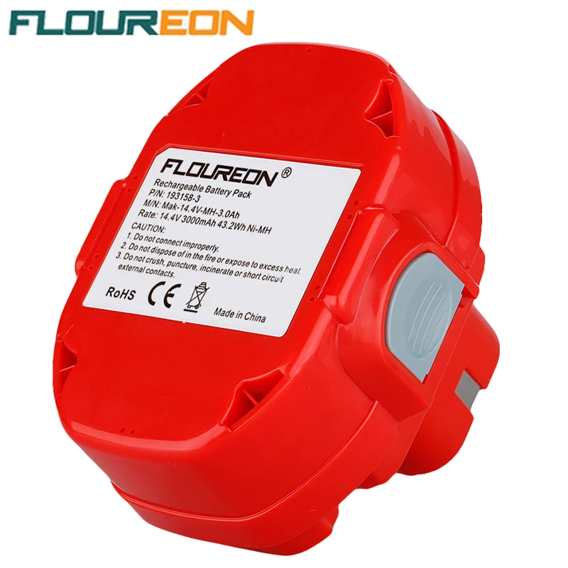 FLOUREON 14,4 V 3000mAh Ni-MH Красный Сменный аккумулятор для MAKITA PA14 JR140D JR140DWB JR140DWBE JR140DWD 4333D