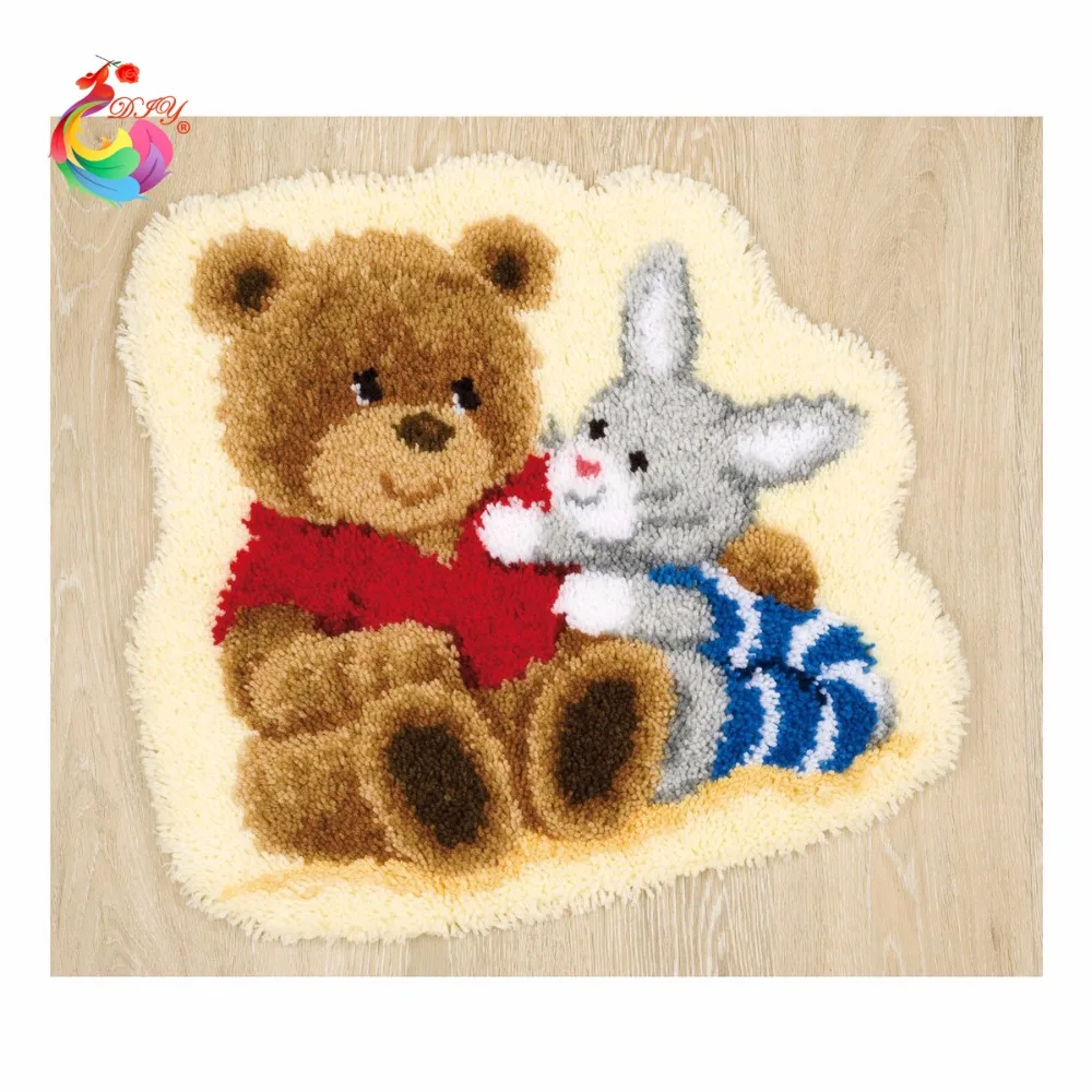 Hook Rug Kit DIY Mat Needlework Kit Unfinished Crocheting Rug Yarn MAT