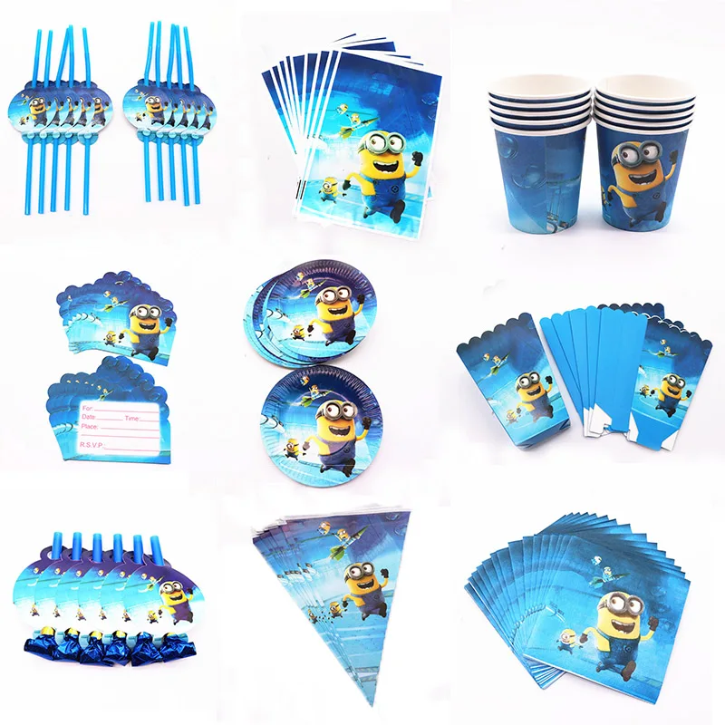 

Minions party decoration Plate Cup invitation card Banner set Christmas Child Happy Birthday Party Decoration Supplies