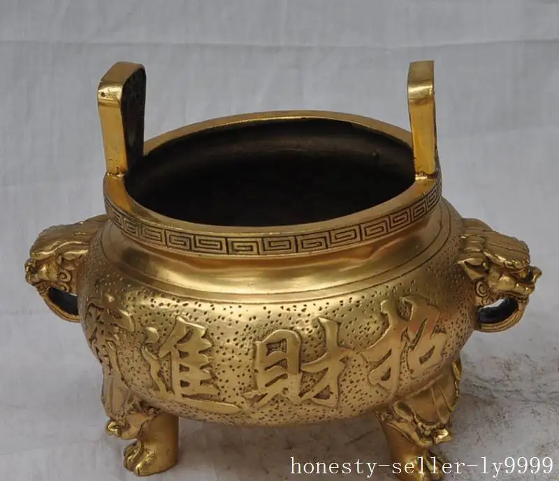 

Crafts statue Mark Chinese Buddhism joss bronze brass fu foo dog statue Incense Burner Censer halloween