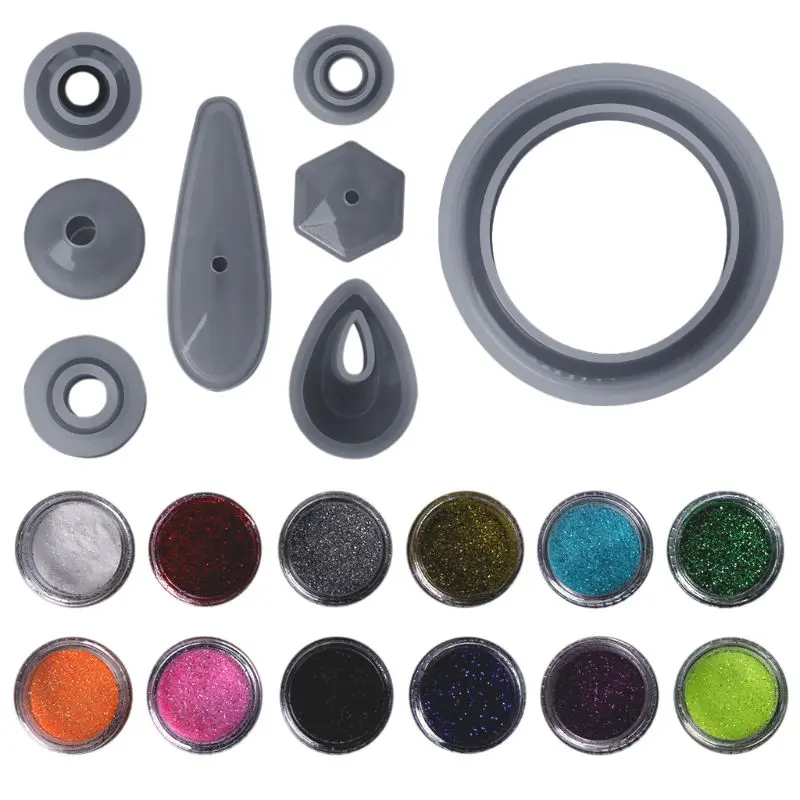 

1 Set Epoxy Resin Kit DIY Jewelry Making Tools Glitter Powder Colorful 12 Colors Necklace Pendant Ring Handmade Silicone Mold