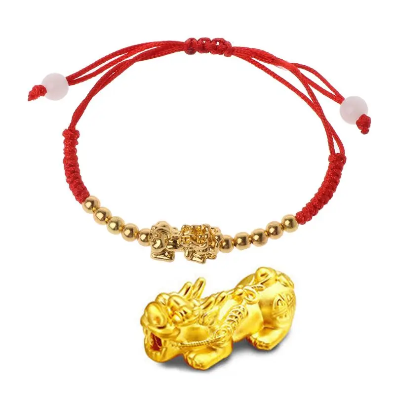 

Chinese Feng Shui Gold Pi Xiu Kabbalah Red String Bracelet Evil Eye Protection