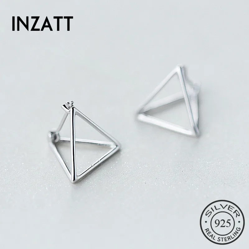 

INZATT Real 925 Sterling Silver Geometric Three-dimensional hollow Triangle Hoop Earrings For Women Fashion Jewelry Three Colors