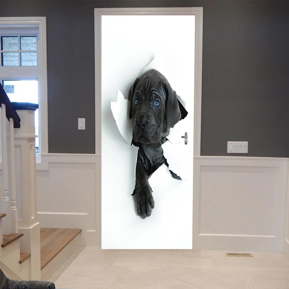 

Creative Dog 3D Door Stickers PVC Waterproof Door Renovation Mural Self Adhesive DIY Home Decor Decal Wall Sticker Wholesale