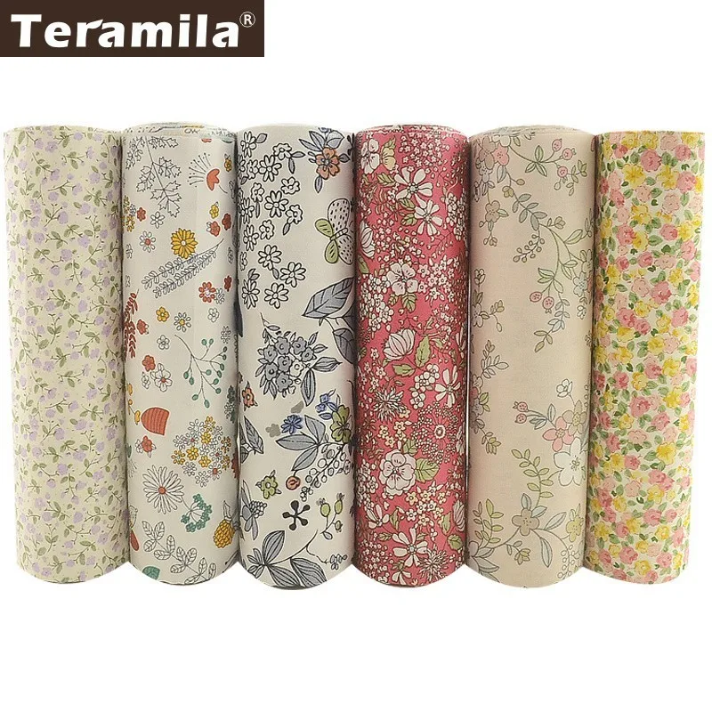 

TERAMILA Telas 100% Cotton Fabric Printed Flower Fat Quarters Quilting Patchwork Doll Sewing Cloth DIY 6 PCS/40cmx50cm Tissu