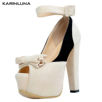 

Karinluna 2019 Fashion Women Shoes Big Size 35-47 Flock Sweet Bow Party Summer Sandals High Heels Shoes Woman