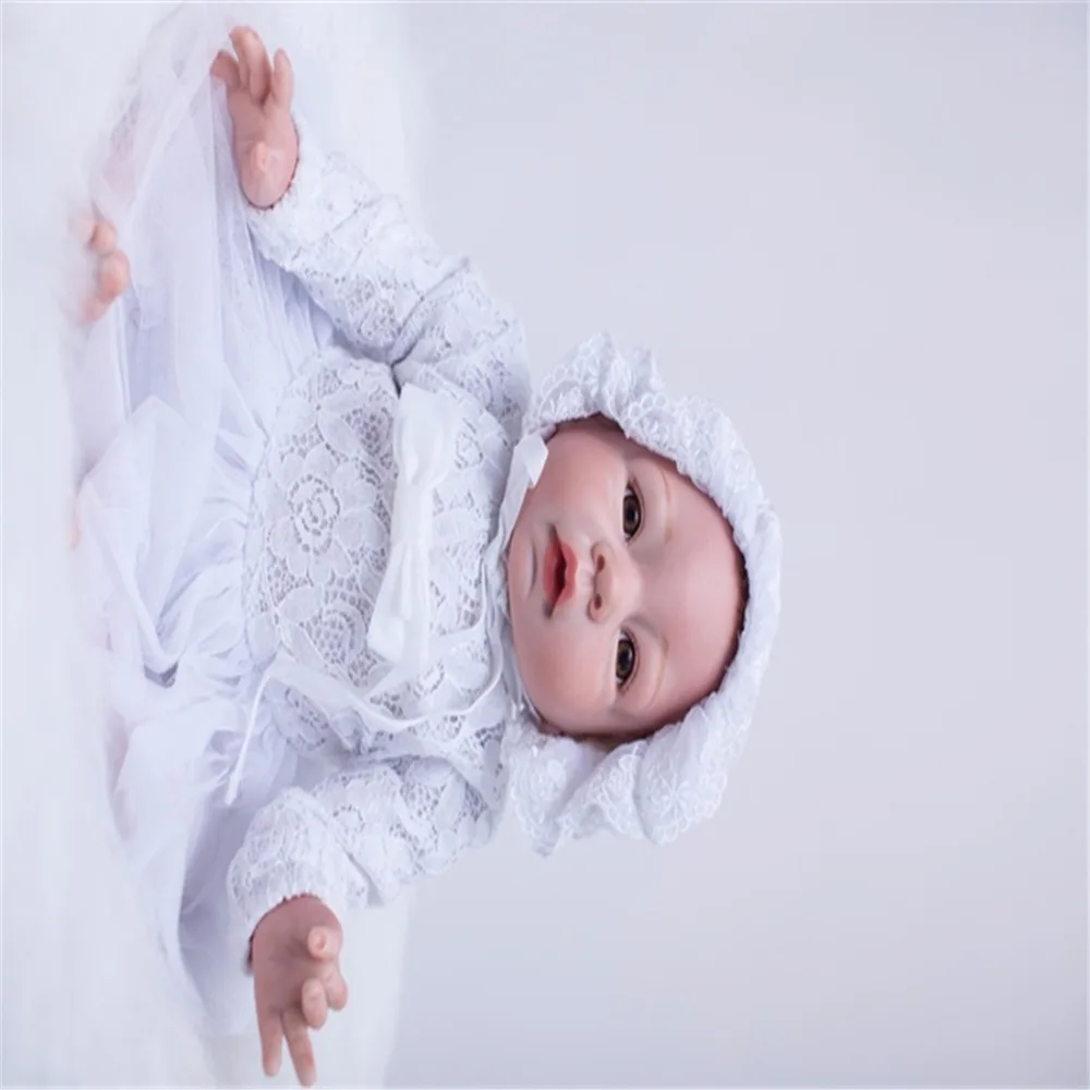 

SanyDoll 19 inch 48 cm Silicone baby reborn dolls, lifelike doll reborn Beautiful white dress baby boy girl Holiday gift