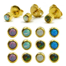 12 пар, нержавеющая сталь, цветной опал, пирсинг для ушей, ювелирные изделия для тела, серьги-гвоздики, Tragus спиральный для хряща, с фиксатором