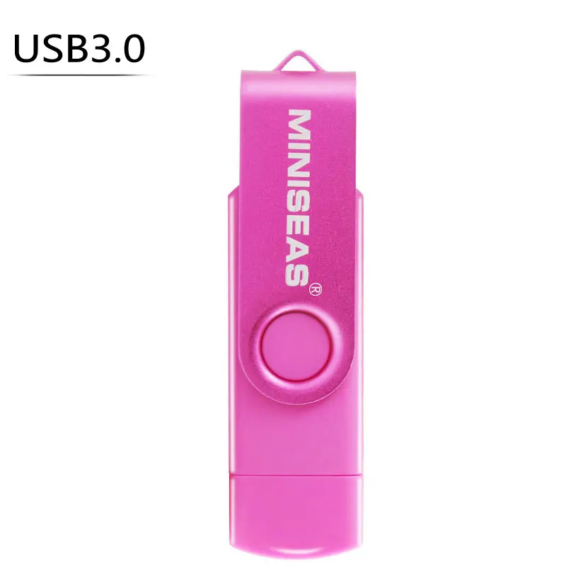 Miniseas Usb 3,0 USB флеш-накопитель OTG для телефона на Android, высокоскоростная память, Usb флешка, 64 ГБ, 32 ГБ, 16 ГБ, металлическая флешка - Цвет: Розовый