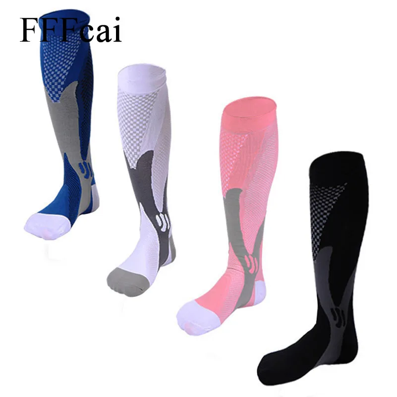 

FFFcai 1 Pair Men's Leg Support Stretchy Magic Cycling Compression Socks Performance Sports Running Men Football Leggings Socks