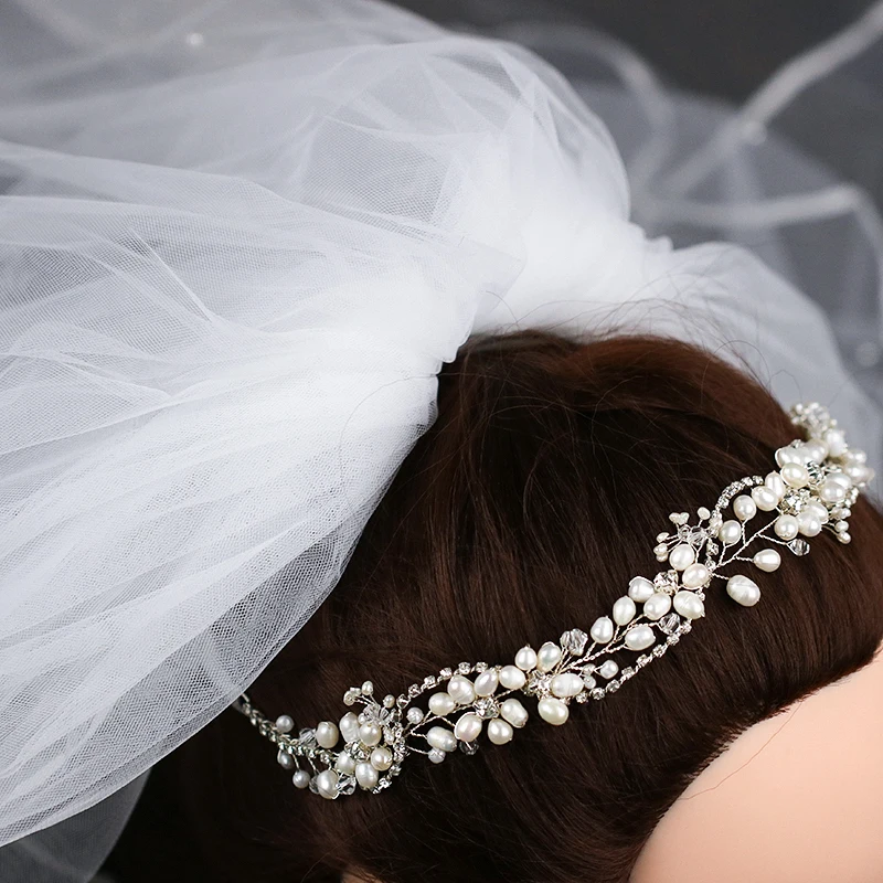 Мода ручной работы обруч жемчужный для Свадебные Hairwair Винтаж серебро горный хрусталь Hairband тиара аксессуары для волос головное украшение
