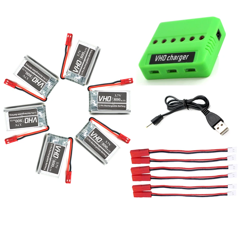 

VHO 3.7V 800mah 25C Lipo Battery JST 6pcs 6 in 1 charger box For MJXRC X400 X500 HENGDI 1315 HJ818 902540