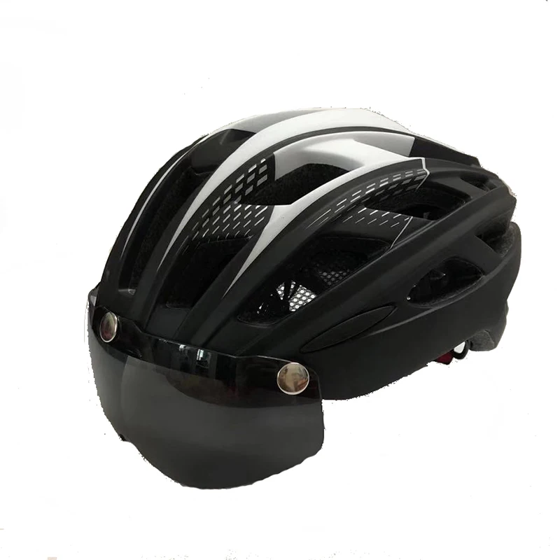 Велосипедный шлем линзы солнцезащитные очки козырек велосипедный шлем casco ciclismo capacete da bicicleta bici Mtb горный велосипед шлем 58-61 см - Цвет: blk whte in 3lens