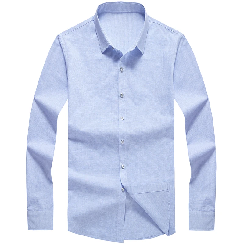 Для мужчин с длинным рукавом рубашка Slim fit 2019 новые весенние однотонные в полоску