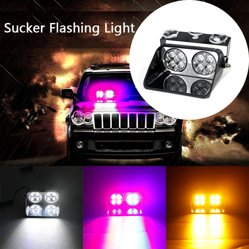 8 Led Red Yellow White Yellow Car Sucker Flashing Light Strobe Flasher