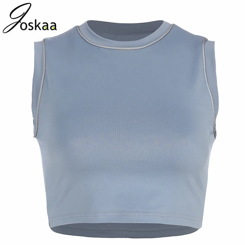 

Joskaa Reflective Stripes Tank Tops Casual Tees Fitness Sleeveless Vest Women Summer Bralette Crop Top