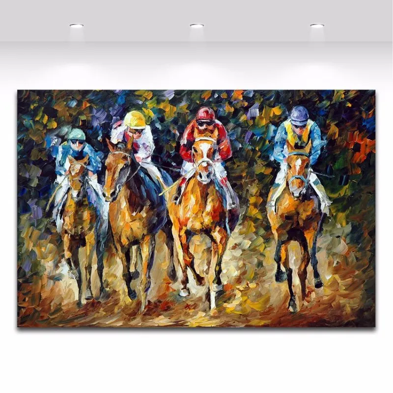 

Horse Racing Exciting Sports Palette Knife Painting Canvas Picture for Living Room Bedroom Office Wall Decoration